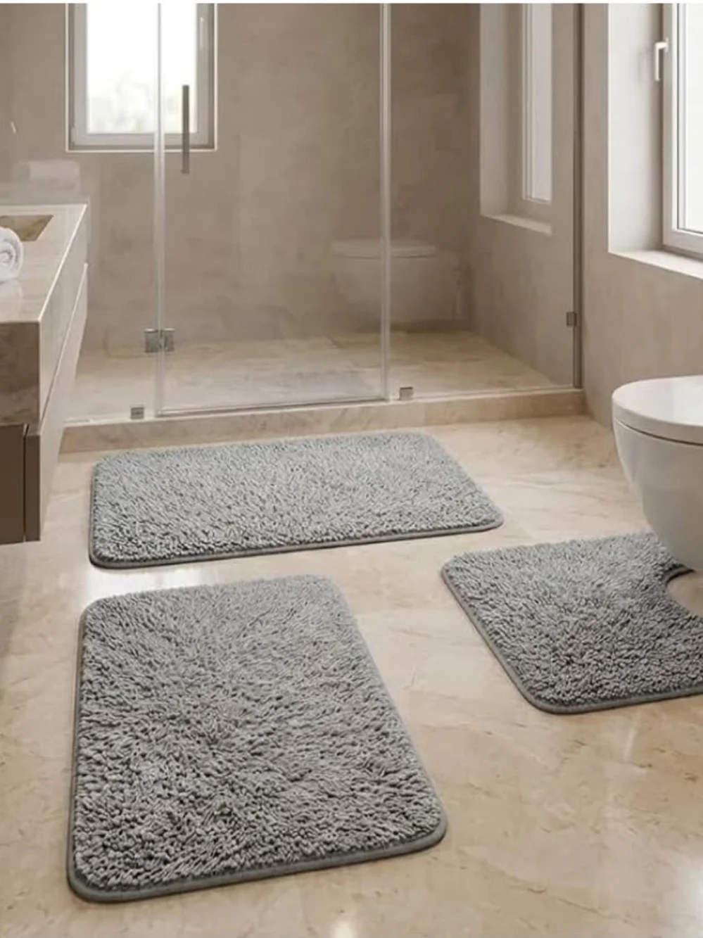 Luxury Grey Bath Rug Set - Plush Non-Slip Bathroom Mats